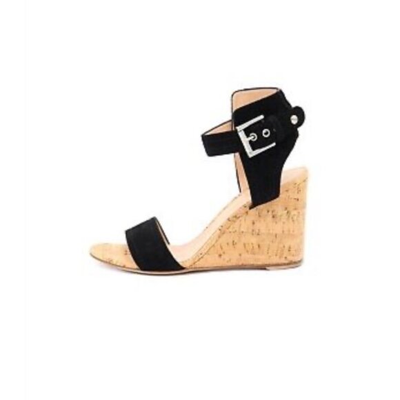 Gianvito Rossi Black Suede & Cork Wedge Sandals With Ankle Strap For Women Size - Picture 1 of 8